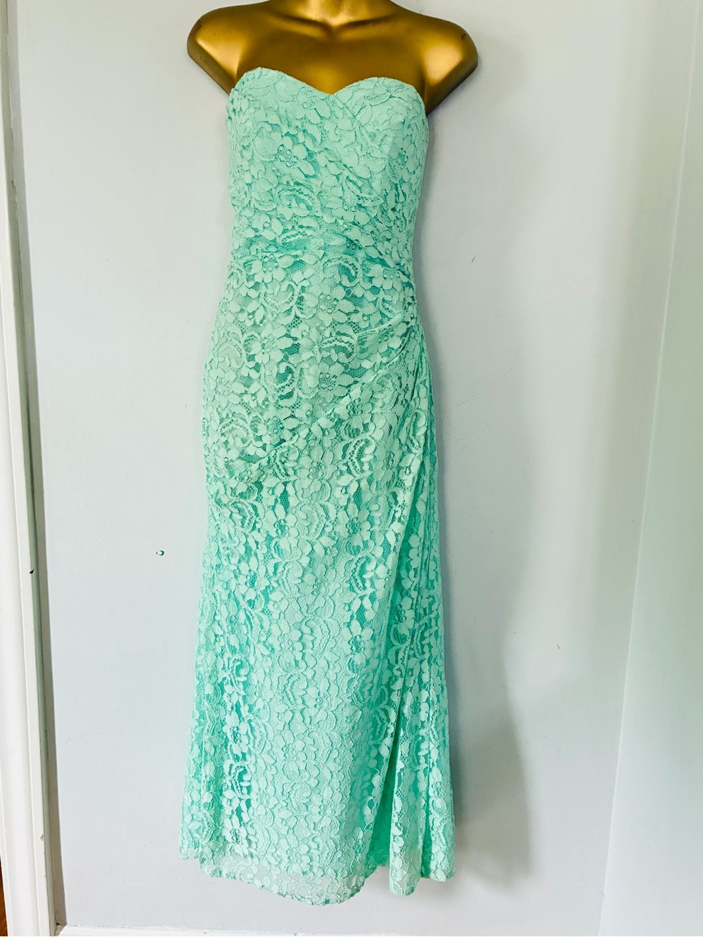 David’s Bridal Tiffany Blue Lace Strapless Midi Dress – Size 10 - Picture 2 of 5